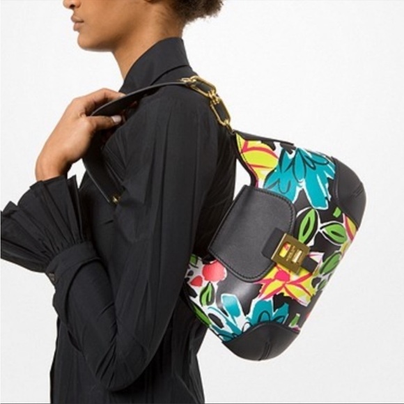 Michael Kors Collection Bancroft Medium Floral Calf Leather Shoulder Bag - Picture 3 of 12